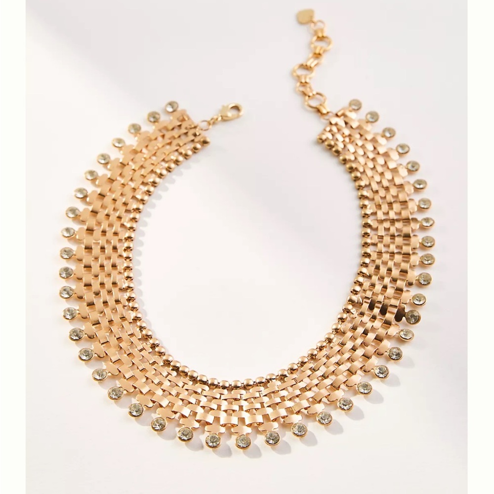 NWT Anthropologie Crystal Woven Track Necklace
